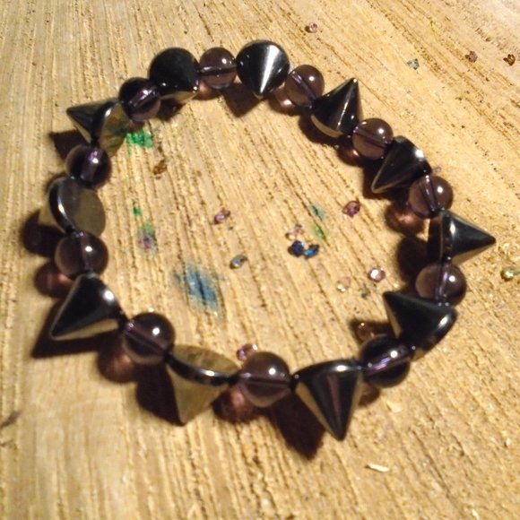 Men's Gunmetal Spike Goth Punk Bracelet 4 Men, stretch Spike Bracelet - Picture 4 of 5